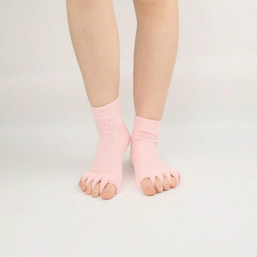 Middle Yoga Five Toe Socks, Split Toe Socks, Exposed Toe Sleeping Socks, Correction Of Thumb Eversion, Massage Five Finger Socks - 粉紅色 - 查看 1