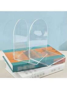 4 pièces de supports de livre en acrylique transparent, convenant aux étagères à livres et aux bureaux, utilisés pour ranger les fournitures de maison/bureau et les livres, le rangement et l'organisation de la maison, les serre-livres, les supports de livre décoratifs - Transparent - Voir 10