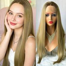 High Quality 13x4 Ombre Blonde Synthetic Lace Front Wig, Women's Soft Straight Hair, Realistic & Natural, Platinum Blonde Wig - Multicolor - View 15