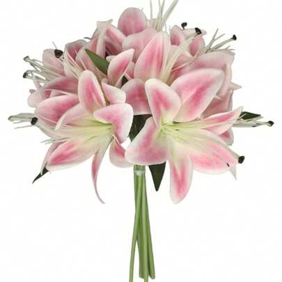 MEHELANY 6/1pc 34cm Artificial Pink Lily Flower, Silk Fake Flower Decor For Home, Wedding, Birthday Party, Dining Table, Garden, Bridal Bouquet, Classroom Decoration