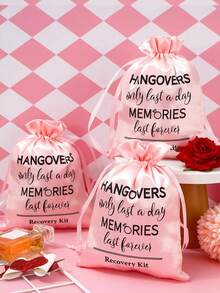 14-teiliges Hochzeits-Kater-Set, rosa Junggesellinnenabschied Geschenkset, Kater-Überlebens-Set in großer Kordelzugbeutel, perfekt für Brautduschen & Hochzeitsgeschenke - Pink - Übersicht 8