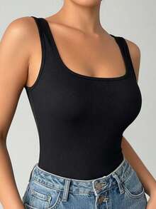 Women's Sexy Square Neck Sleeveless Tank Top - Basic Style Regular Fit, Spring/Summer - Black - View 5