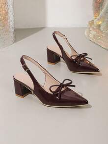 New Fashion Women's Pointed Toe High Heel Shoes, Thick Heel Red Bow Casual Comfortable Shoes
