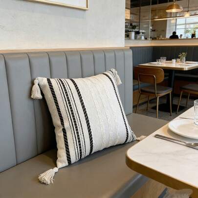 1pc Jacquard Velvet Tassel Lumbar Pillow, Home Office Sofa Bed Headrest Cushion