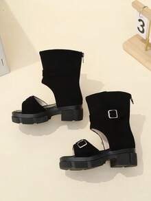 儿童时尚百搭休闲中筒凉鞋，女童厚底可爱罗马风高端凉鞋 - 黑色 - 查看 5