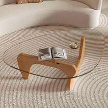Living Room Coffee Table - A Triangular Glass Coffee Table With A Wooden Base. Abstract Dining Table, Study Room, Office, Hotel Balcony (Walnut TransparentWoodBlack Tea Table), Versatile And Comfortable - Apricot - View 8