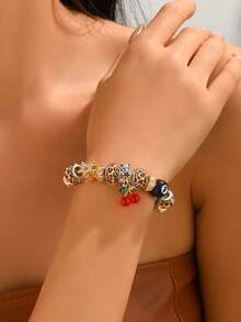 1件时尚DIY串珠手链，豹纹图案，台球造型，8字形水晶环，星形珠子，樱桃吊坠手链，适合日常、派对、周年纪念、特殊场合、生日礼物 - 4629櫻桃 - 查看 15