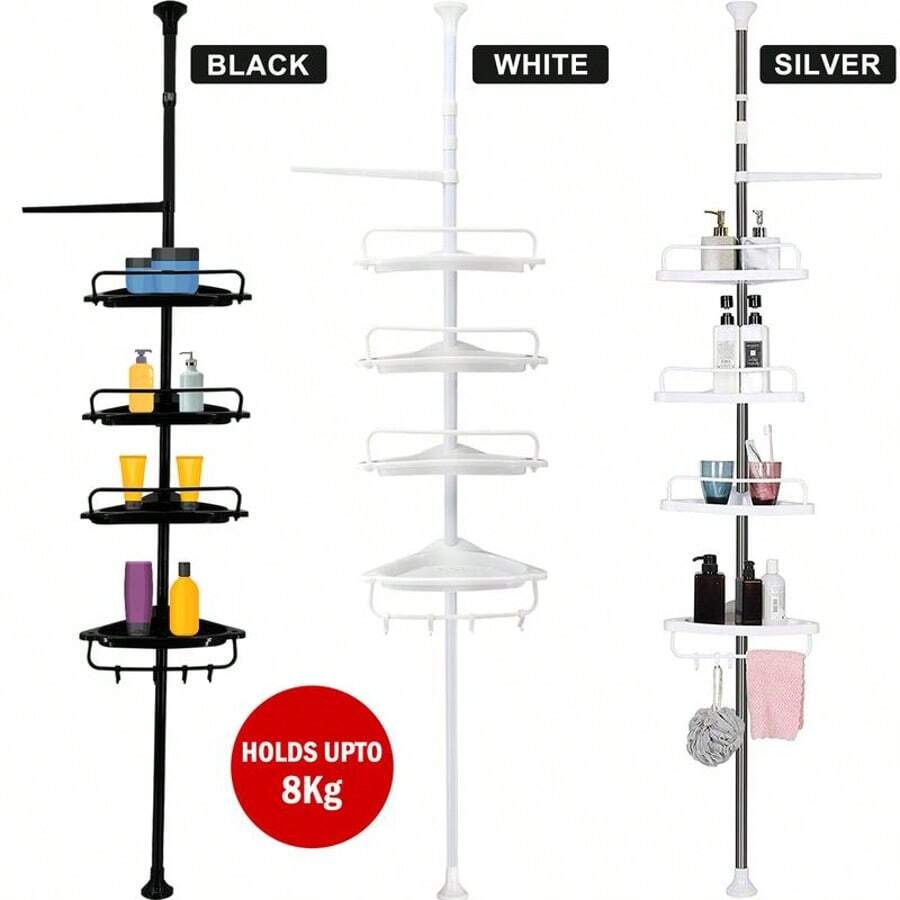 4 Tier Telescopic Bathroom Wall Corner Shelf Rack Shower Caddy Storage Organizer Hanging Hangable - Black - View 1