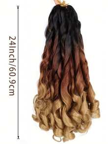 法式卷发 24 英寸 4 包 - 预拉伸弹性编织假发 - 蓬松波浪编织假发 合成假发接发，适用于女性圣诞节、角色扮演、派对等场合。 - 彩色 - 查看 3