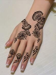 4 miếng hình xăm tạm thời hoa henna đen, mẫu vẽ móng tay, hình xăm hoa gợi cảm, hình xăm tay chống nước phù hợp cho nữ, trang trí Ramadan, quà tặng tiệc cưới ngày lễ, phong cách phác thảo - màu đen - Xem 7