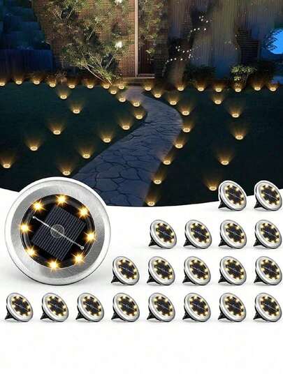 12pcs Solar Ground Lights, 8 LED Bulbs, Solar Path Lights - IP44 Waterproof, Outdoor Landscape Lighting For Walkways, Gardens, Yards, Lawns And Driveways - With 8 LED Solar Bulbs