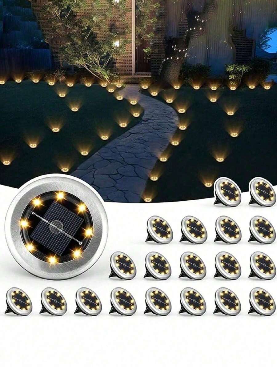 Bộ 12 đèn năng lượng mặt trời đặt dưới đất, 8 bóng LED, đèn đường năng lượng mặt trời - Chống nước IP44, đèn chiếu sáng cảnh quan ngoài trời cho lối đi, vườn, sân, bãi cỏ và đường lái xe - Kèm 8 bóng đèn LED năng lượng mặt trời. - Nhiều màu - Xem 1