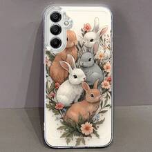 Funda de Teléfono de Conejo de Flores para Samsung para Galaxy A02 A03S A04 A05S A06 A13 A14 A15 A16 5G A21S A22 A23 A24 A25 A26 A32 A34 A35 A36 A50 A52 A53 A54 A55 A56 A73 S21 Ultra S22 Plus S23+ S24 FE S25 Funda Protectora Transparente Duradera y Creativa de TPU Antigolpes - Multicolor - Ver 1