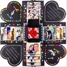 Explosion Trap Surprise Photo Album Gift Box, DIY Heart-Shaped Scrapbook Photo Box, Suitable For Birthday, Anniversary, Wedding, Valentine's Day Surprise Gift (Black) - Multicolor - View 9