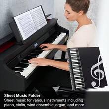 40个口袋，双面设计，可容纳80页乐谱，A4尺寸，吉他乐谱文件夹，数据乐谱文件袋，5孔乐谱文件夹，钢琴乐谱文件夹，插入式文件夹，音符图案设计，便携防水防尘，适用于音乐家练习、演出、音乐会、办公、学校、学习等场合，可用作文具、派对礼物、返校礼物、情人节礼物、音乐礼物、办公用品、文具礼物、生日礼物、吉他礼物，方便整理和保护您的乐谱和文件。 - 黑色 - 查看 2