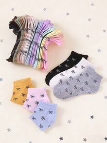 10双随机蝴蝶结设计高弹力女童短袜，蕾丝装饰，百搭日常穿着，适合搭配碎花连衣裙、皮夹克、校服。畅销款 - 彩色 - 查看 3