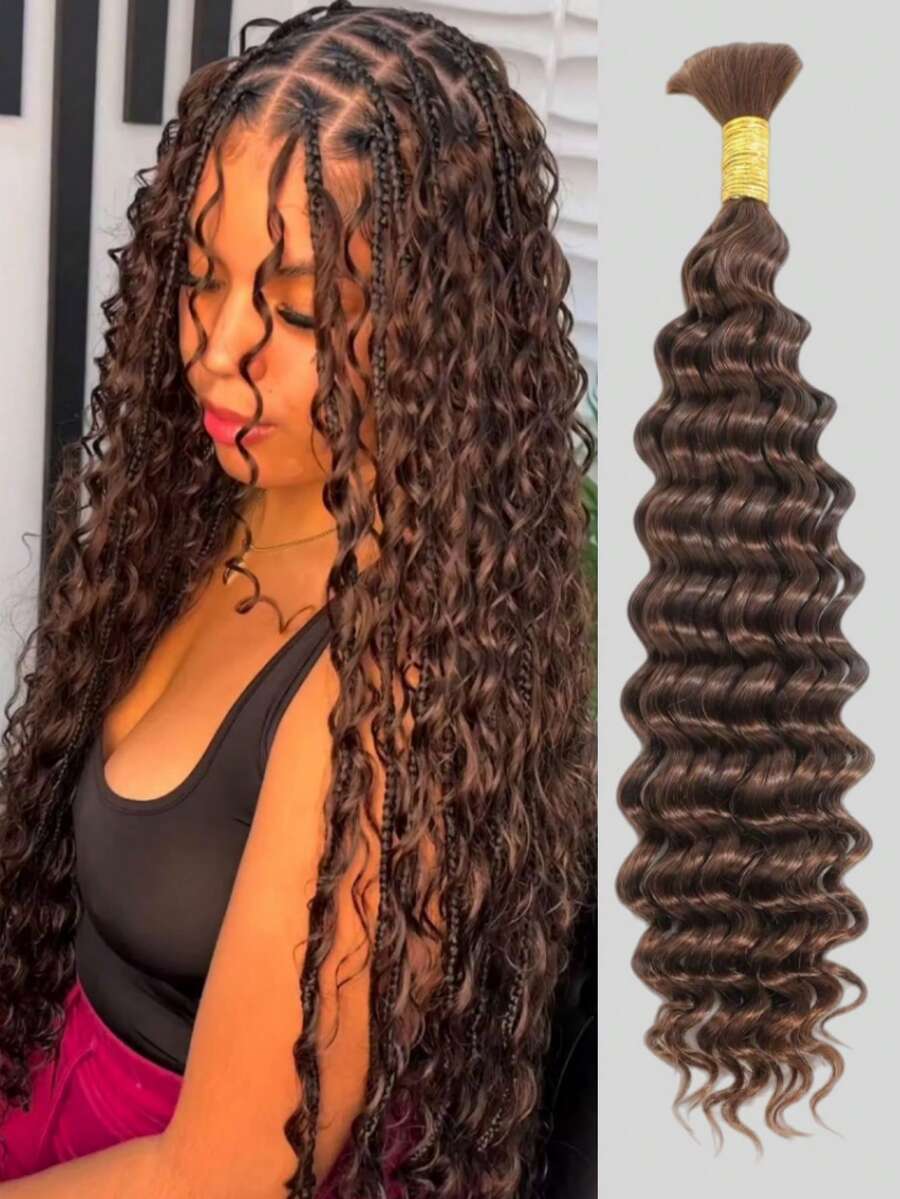 NARNI 28 30 Inch Human Braiding Hair For Boho Braids 50g 1 Pack Color #4 Brown Deep Wave Boho Bulk Human Hair For Braiding Knotless Curly Bundles Human Hair For Boho Braids 15A 100% Brazilian Virgin Wet And Wavy Bohemian No Weft Bundles/Pack Curly Braids Brown - 棕色的 - 查看 1