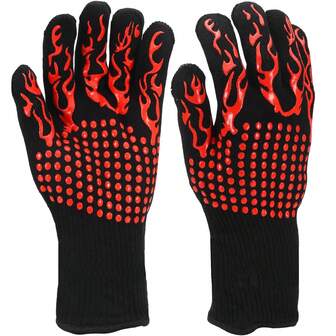 1472°F värmebeständiga ugnsvantar, isolerade silikonhandskar för höga temperaturer, långa kökshandskar, lämpliga för grillning, bakning, matlagning, camping, öppen spis (svart)