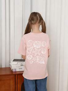 Tween Girls' Casual Graphic Print Crew Neck Short Sleeve T-Shirt, Summer Top - Pink - View 3