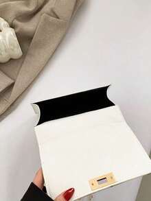 1pc Women's Fashion Solid Color & Printed Wide Strap Hard Handbag & Shoulder Bag - White - View 7