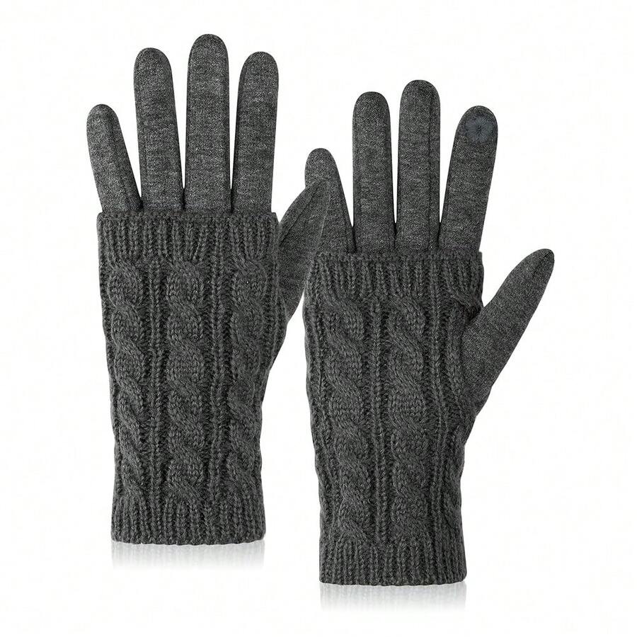 Becellen 2in1 Handschuhe Damen, Elegante Warm Winterhandschuhe Touchscreen Fingerhandschuhe mit Abnehmbaren Strick Armstulpen - Dunkelgrau - Übersicht 1