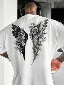 Camiseta de manga corta gráfica simple y versátil para hombres - Negro - Ver 7