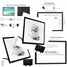 Tablero luz A3 16.6x12.6 pulgadas soporte ajustable 9 niveles brillo atenuación continua pintura diamantes deshierbe vinilo dibujo - A3+SOPORTE - Ver 7