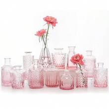 12Pcs Glass Bud Vase Set, Small Flower Vase For Centerpieces, Pink Bud Vases In Bulk, Mini Vintage Vase For Rustic Wedding Decorations,12Pcs,Pink - 粉色 - 查看 1