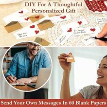 60 tarjetas en blanco y sobres - Mini sobres con tarjetas en blanco, tarjetas de San Valentín pequeñas, pequeñas notas de amor para él, ella, esposa, esposo - Regalos de cumpleaños lindos, regalos de San Valentín para novio, novia - Notas de amor en blanco - Ver 3