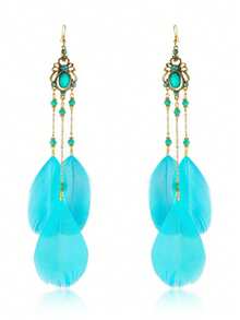 1 Pair Bohemian Colorful Feather Earrings, Handmade Crystal Chain Long Earrings, Suitable For Hanfu, Travel, Photography, Holiday Gifts - Dreamcatcher Series - View 9