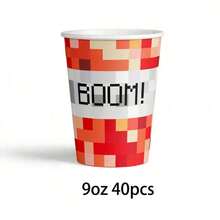 10/20/40个装 9盎司 TNT像素纸杯 马赛克像素生日派对纸杯 红色方块纸杯 电子游戏主题生日派对餐具 像素主题纸杯 适用于电子游戏玩家派对装饰用品 - 紅色 - 查看 13