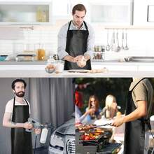 PU waterproof and oil-proof soft leather apron, durable and adjustable bib for catering, kitchen and cafeteria chefs, industrial thickened and enlarged waist halter neck bib, suitable for washing dishes, black (40*28in) - Schwarz - Übersicht 3