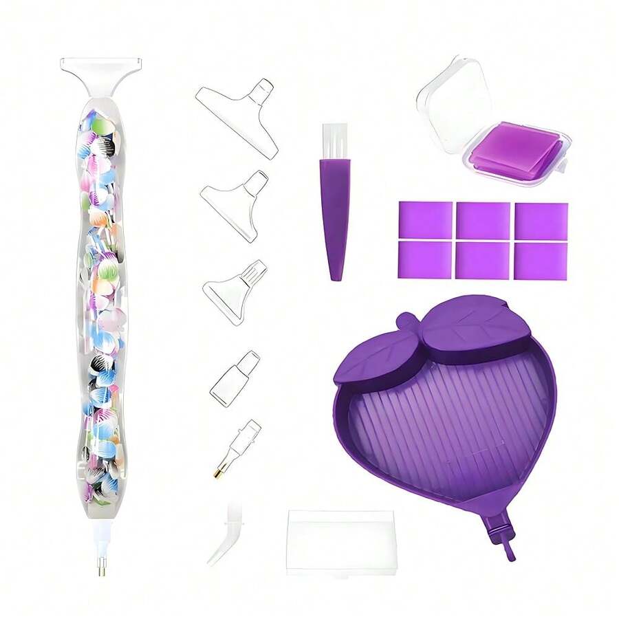 Resin Diamond Painting Pen, Dot Drill Art Pen With G Lue Clay, Trays, Clay Boxes And Various Tips, Diamond Painting Art Tools Accessories For DIY Hobby (Sea Shells) - 鑽石筆(貝殼) - 查看 1