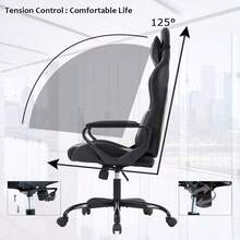 Ergonomic High-Back PU Leather Gaming Chair - Swivel Rolling Office PC Chair With Lumbar Support, Relieves Back Pain, Suitable For Women And Men,Blue - 藍色 - 查看 5