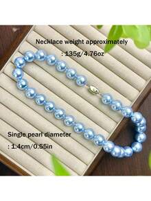 1条天蓝色简约仿珍珠项链，尺寸可选10/12/14/16毫米，优雅女士项链，适合日常佩戴、犒劳自己或送礼，附赠礼盒 - 淺藍色 - 查看 14