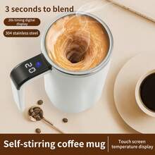 1pc 304 Stainless Steel Auto Stirring Cup, Portable Coffee Mug With Temperature Display, USB Rechargeable, 200mAh Battery