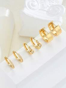 6pcs Elegant Copper Zirconia Hoop Earrings Set For Women, Simple Fashion Earrings Suitable For Vacation, Date, Daily, Party, Gift For Girlfriend, Friend, Valentine's Day, Wedding