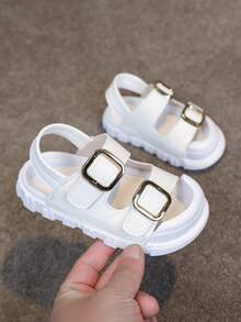 1 Pair Toddler Girls' Simple Casual Hook And Loop Sandals, Open Toe Flat Sandals - White - View 6