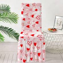 Fundas de silla elásticas con estampado de corazones para San Valentín, decoración navideña - Rojo - Ver 1