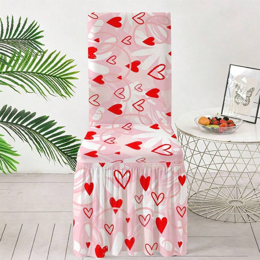 Fundas de silla elásticas con estampado de corazones para San Valentín, decoración navideña - Rojo - Ver 1