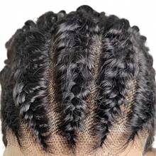 Tóc giả xoăn Lucking Hair làm từ tóc người, kiểu ren phía trước 13x4, tóc giả nửa tết sát da đầu và nửa tết sâu, đã được tỉa sẵn và tạo kiểu, dành cho phụ nữ da đen, mật độ 180, dài 16 inch. - Natural Black - Xem 4