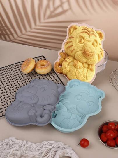 1 pieza Molde de pastel de silicona con diseño de tigre de dibujos animados, molde de pastel con forma de tigre adorable, bandeja para mousse de pastel, herramienta de cocina para hornear moldes de chocolate, mousse, gelatina y cera