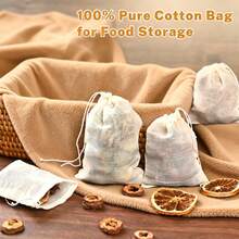 20 Pcs Muslin Drawstring Bags - Natural Unbleached Cotton Straining Herbs Cheesecloth Bags For Coffee Tea Brew, Soup Gravy Broth Stew, Bone Broth Brew, Spice, 4 X 3 Inches - White - View 11