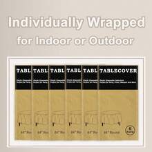 D&Z Plastic Table Cloth Disposable, 6 Pack Gold Round Tablecloth Individually Wrapped For Indoor&Outdoor, 84 Inch Table Cover For Party, Picnic, Birthday, Wedding & Dinner - Gold - View 5