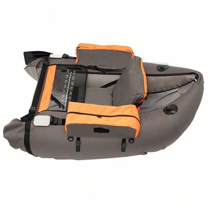 Inflatable Fishing Boat, Outdoor Fishing Float Tube Portable Fishing Raft Capacity 286.6 Lbs Adjustable Backrest (90-180°) With Hand Air Pump & Oar And Fin