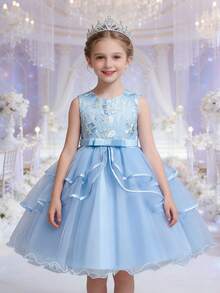 女童公主无袖修身派对礼服，生日派对/钢琴演奏会礼服（请根据胸围选择尺码）