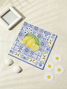 40pcs 13"X13" Disposable Party Napkins, Vintage Blue & White Floral + Fresh Lemon Pattern, Summer Theme Party Decor Napkins, Suitable For Picnic, Girls' Gathering, Family Dinner, Kids' Birthday - Multicolor - View 5