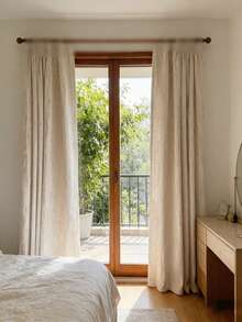 1pc French Romantic Bronze Geometric Textured Curtain, 70% Blackout, Beige Curtain Rod/Hooks, Suitable For Living Room And Bedroom - Beige - View 2