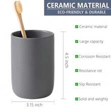 Toothbrush Holders For Bathrooms - 1 Cups Ceramic Toothbrush Toothpaste Holders, Grey Bathroom Tumbler Cups Reusable Toothbrush Mouthwash Cup, Bathroom Counter Organizer.,1pcs,Grey - 灰色 - 查看 8