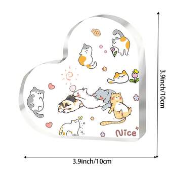 Acrylic Cat Lover Heart-Shaped Wall Decor - Indoor Cat Themed Decorative Sign, Horizontal, No Feathers - Perfect For Cat Lover's Birthday, Christmas, And Tabletop Decoration